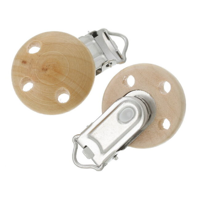 10pcs New Wood Baby Pacifier Holder Clip Round Natural 4.7cm X 2.9cm